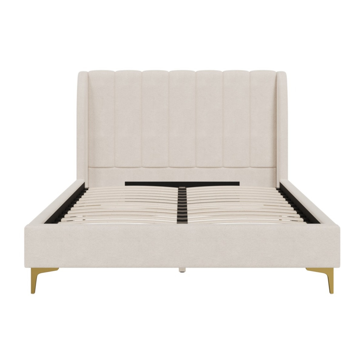 Lit double 140x190 cm en tissu beige et pieds doré - Koda