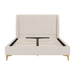 Lit double 140x190 cm en tissu beige et pieds doré - Koda