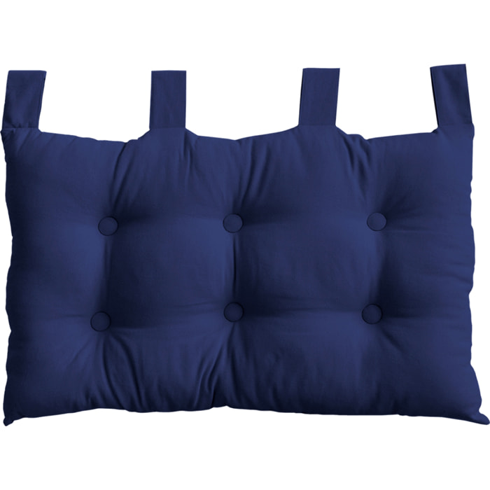 Coussin tête de lit en coton et pattes boutonnées - Bleu Marine