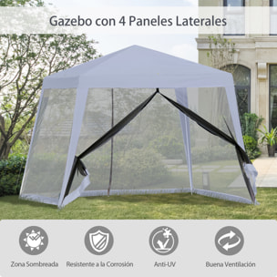 Carpa de Jardín 3x3 m con 4 Paredes Laterales Mosquitera con Cremallera Gris