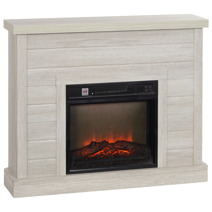 Chimenea Eléctrica 1800W Chimenea Decorativa con Efecto de Llama Mando a Distancia Temporizador Semanal Protección Contra Sobrecalentamiento para Sala 30 m² Gris Claro