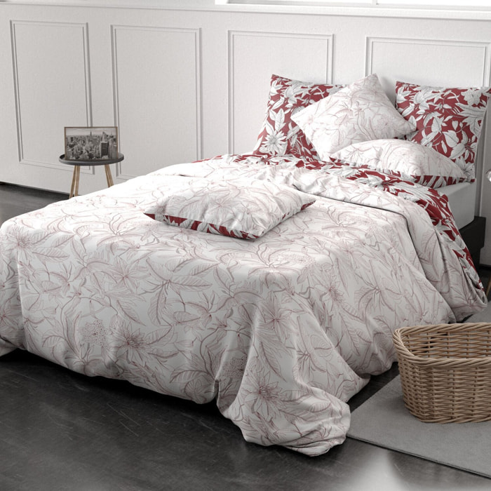 Parure housse de couette imprimé 100% coton - bonheur - rouge