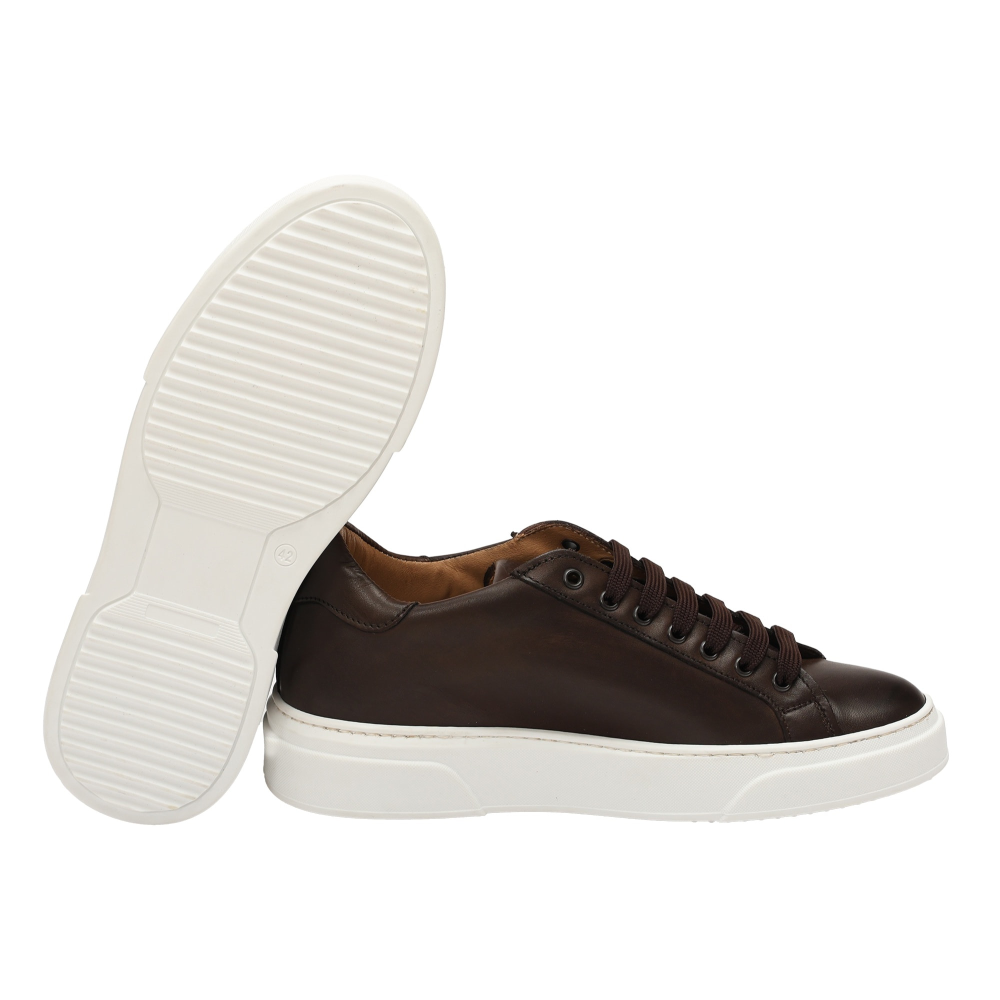 Sneakers stringate in vera pelle