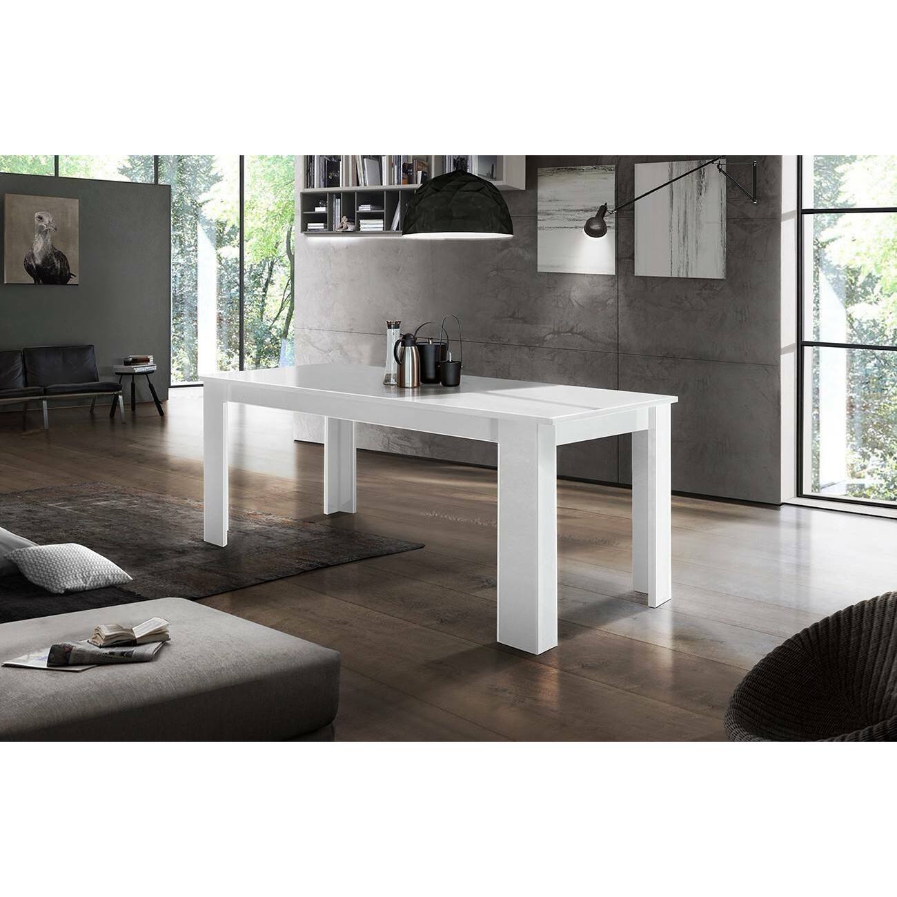 Tavolo per sala da pranzo estensibile, Made in Italy, Tavolo moderno con allunghe, Consolle allungabile, cm 140/190x90h75, colore Bianco lucido