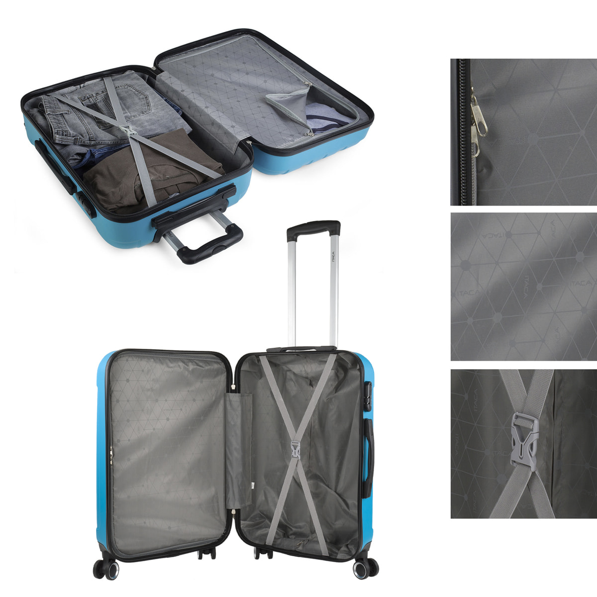 Trolley Mediano 60 Cms  Y Neceser Itaca Diamond Turquesa