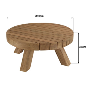 KALLY - Table basse jardin ronde 80cm bois teck recyclé naturelle