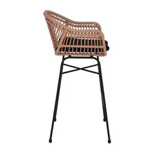 Rosano - lot de 4 tabourets - effet rotin - couleur bois et noir - Noir / Bois