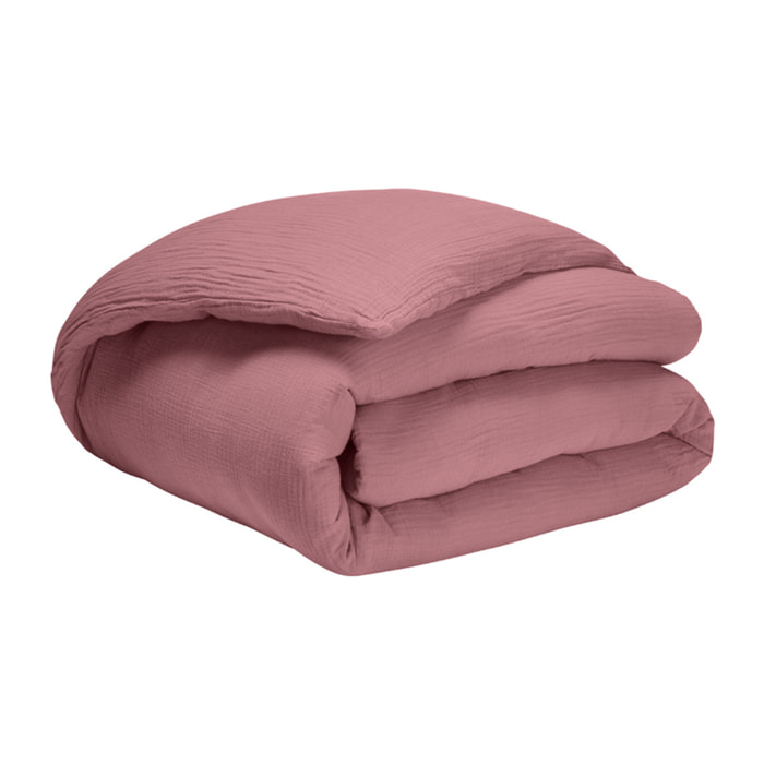 Housse de couette unie en gaze de coton lavée, TENDRESSE, Rose Canyon