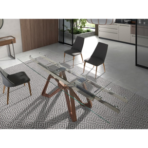 Mesa comedor extensible rectangular con tapa de cristal templado 160x90x76cm