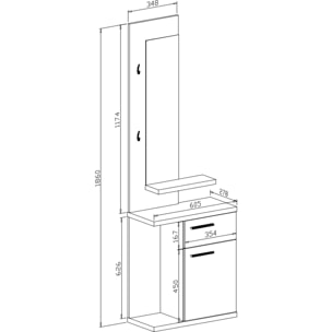 Mobile Ingresso Mobiletto Consolle Salvaspazio Con Specchio Cassetto 3 Ripiani Design Moderno Ingresso Corridoio 60,5x186x28 Cm Bianco Grigio Cemento