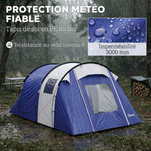 Tente de camping 4 pers. chambre + séjour imperméable 3000mm - 4,20x3x2m - bleu