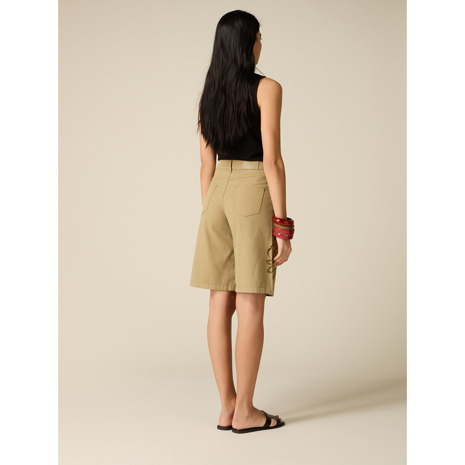 Oltre - Bermudas de algodón con bordados see-through - Verde militare