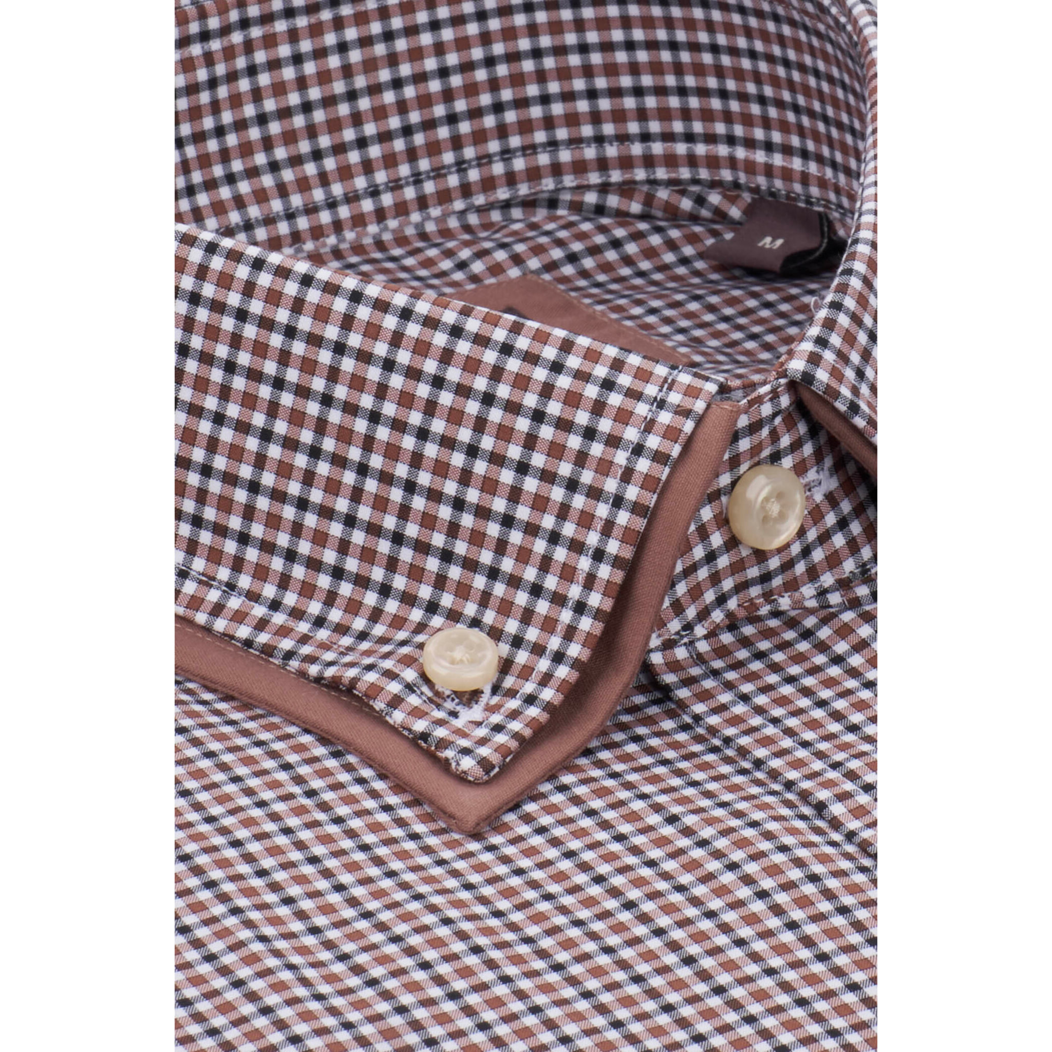 Camicia Uomo 1 Bottone Button Down Popeline Stretch Marrone/Bianco