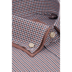 Camicia Uomo 1 Bottone Button Down Popeline Stretch Marrone/Bianco