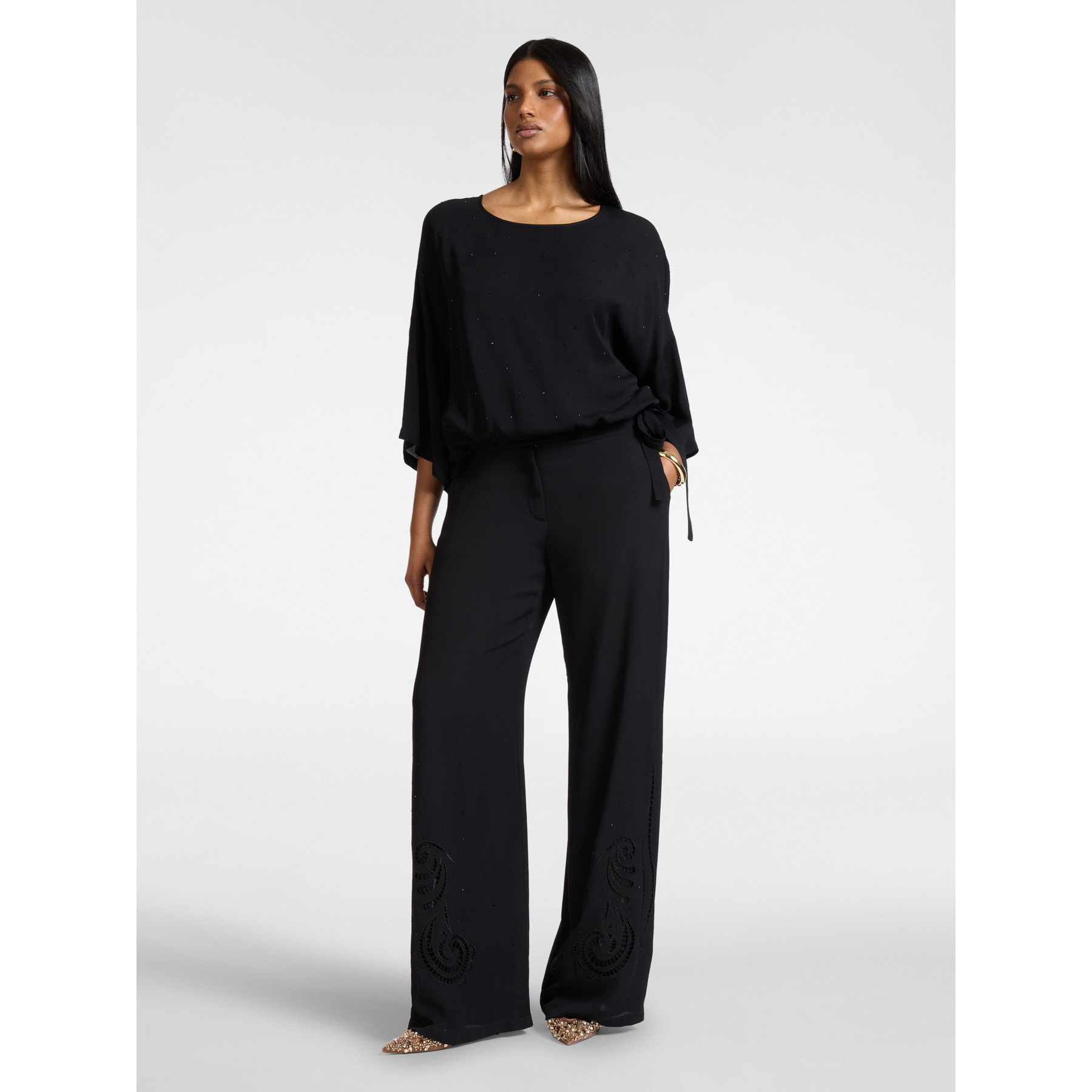 Elena Mirò - Blusa in marocaine con applicazioni - Nero