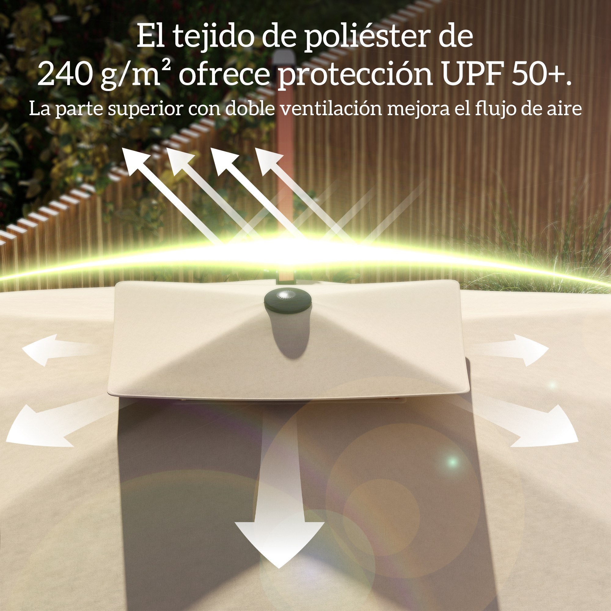 Sombrilla de Jardín 300x198x252 cm Parasol Excéntrico de Aluminio con Manivela Inclinación Ajustable Doble Techo y Base Cruzada Giratoria 360° Sombrilla para Terraza Exterior Patio Caqui