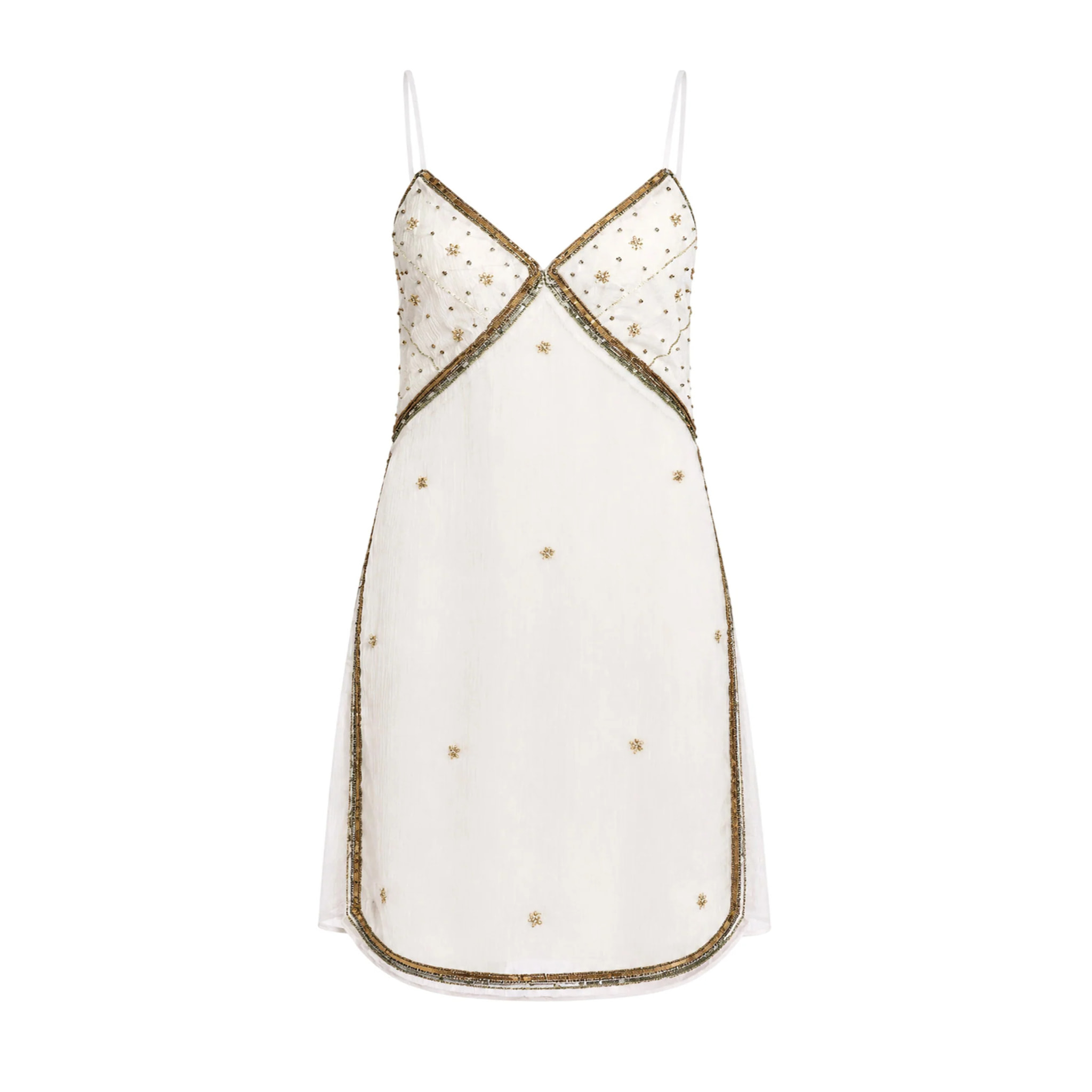 Vestido corto de tirantes con bordados
