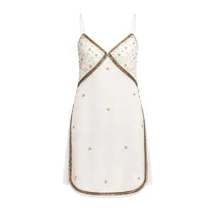 Vestido corto de tirantes con bordados