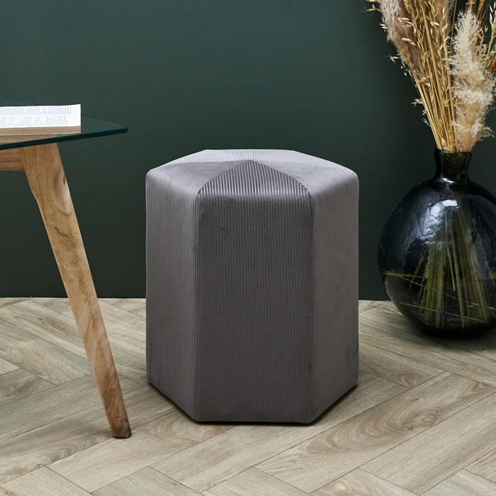 Pouf Velours Cotele 35cm Giulia Gris Fonce