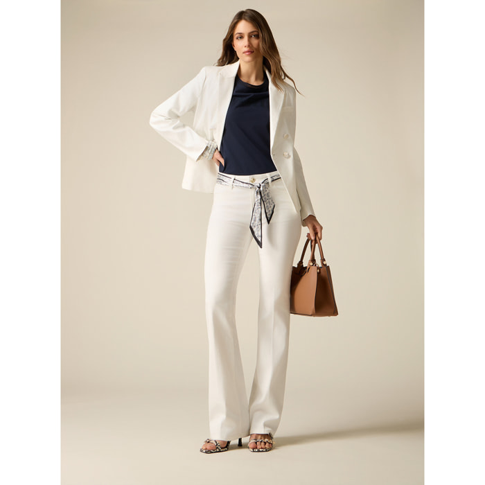 Oltre - Pantaloni flare con foulard - Bianco