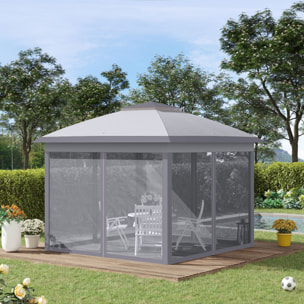 Carpa Plegable 3,3x3,3 m Altura Ajustable en 3 Niveles Cenador de Jardín con Doble Techo 4 Mosquiteras Extraíbles y Bolsa de Transporte para Camping Fiestas Gris