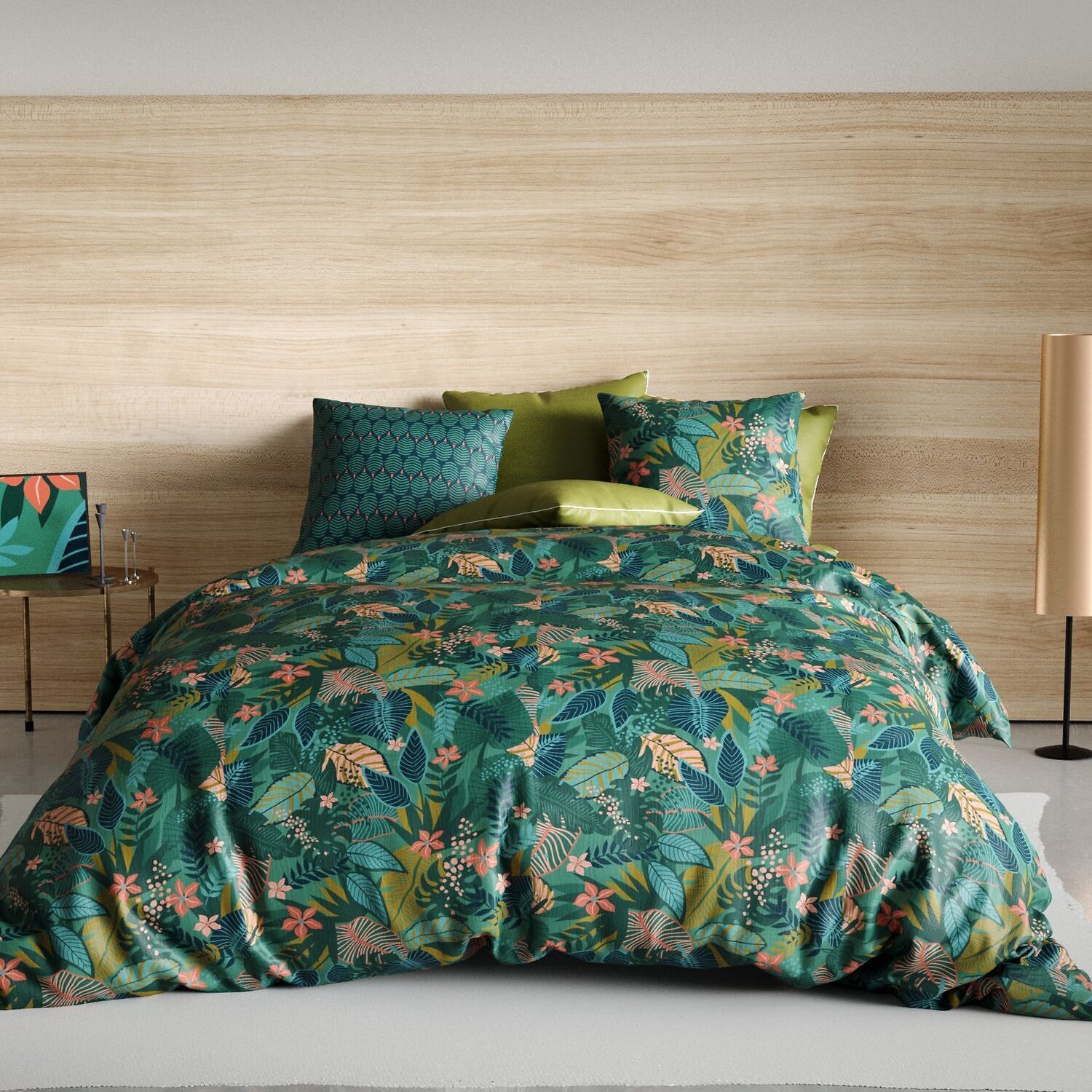 Parure housse de couette imprimé 100% coton - zania - fougère