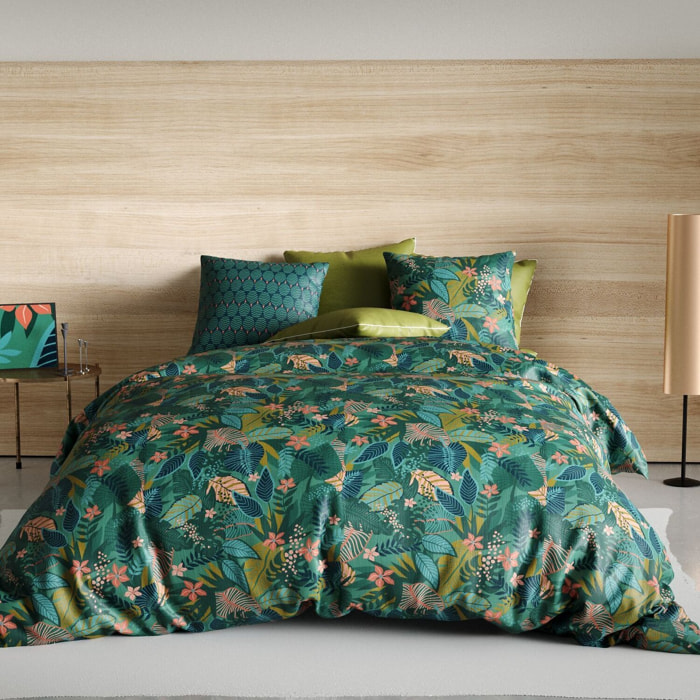 Parure housse de couette imprimé 100% coton - zania - fougère