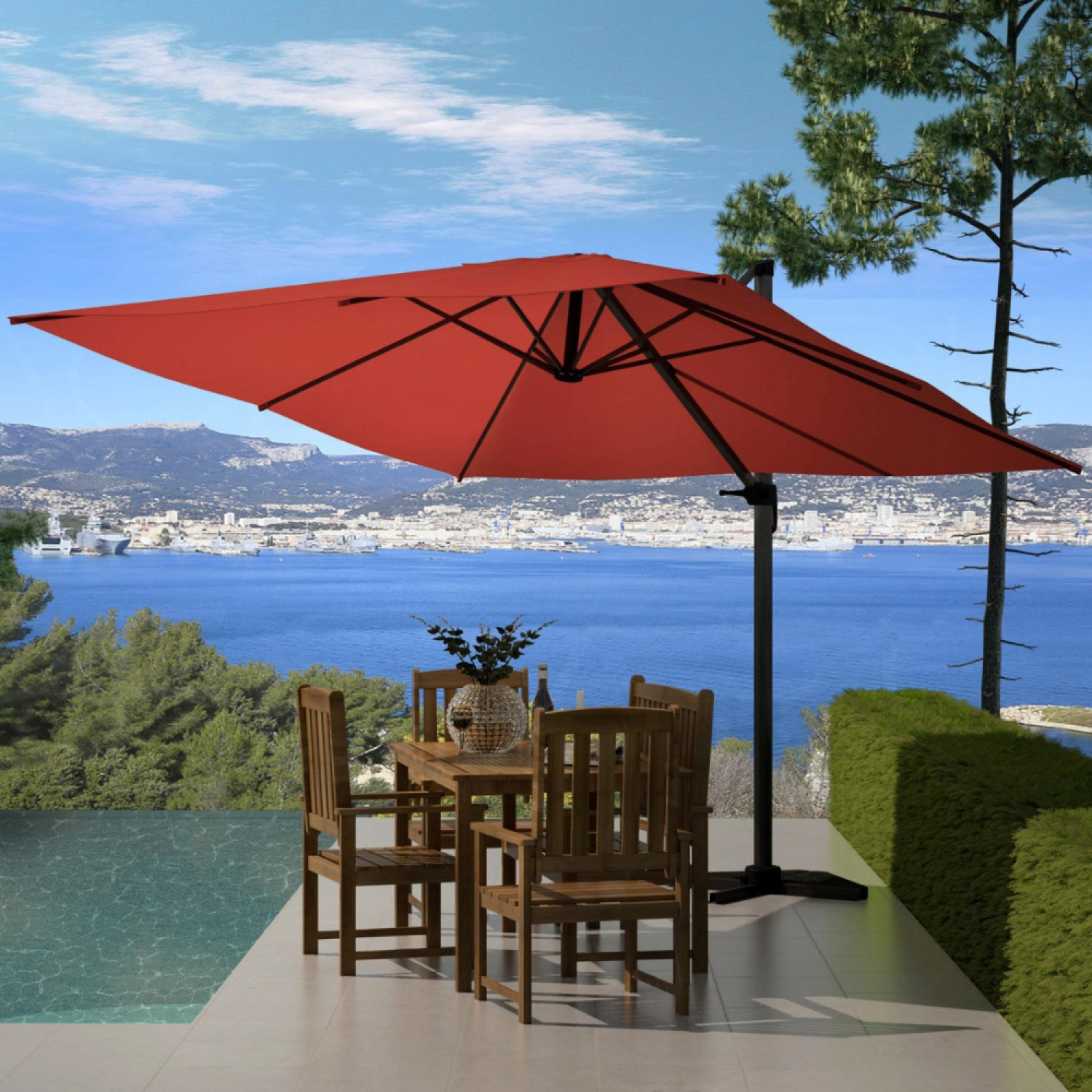 Parasol déporté et rotatif 3 x 3m terracotta RAFAELA