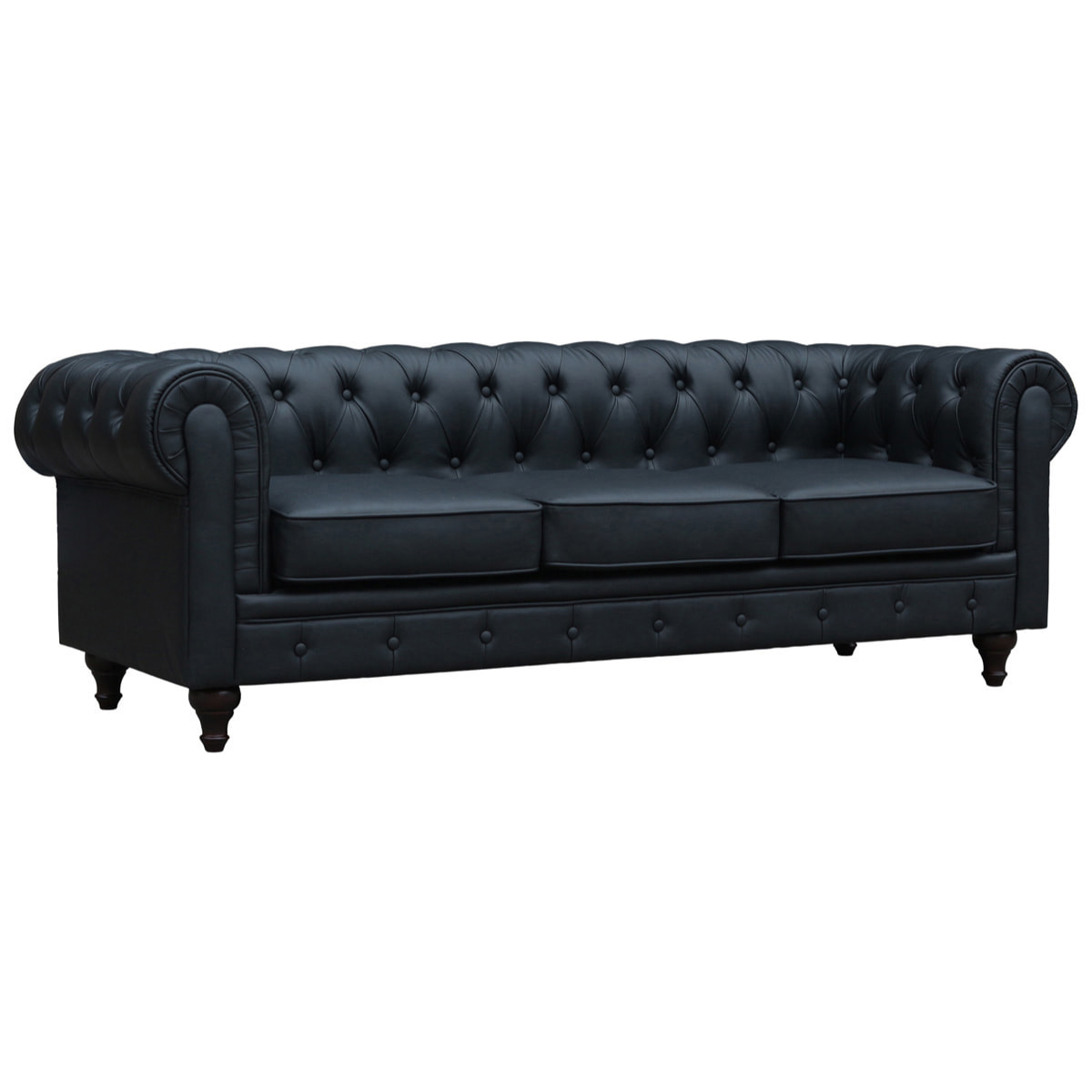 Canapé fixe Chesterfield "Aliza" - 208 x 82 x 70 cm - 3 places - Noir