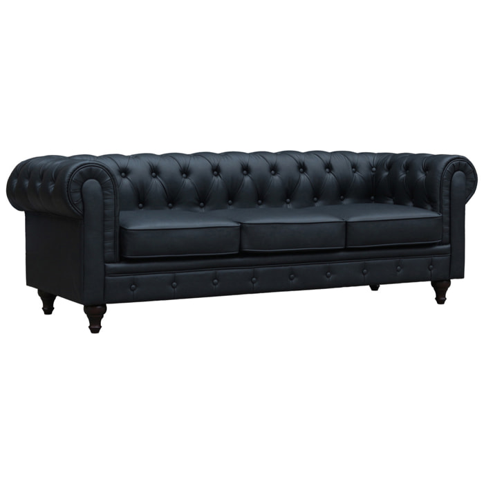 Canapé fixe Chesterfield "Aliza" - 208 x 82 x 70 cm - 3 places - Noir