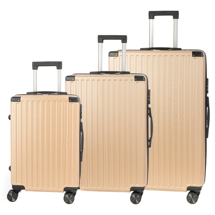 DAM Set di 3 valigie Trolley, in materiale leggero ABS ad alta resistenza con angoli rinforzati. Chiusura numerica e 4 ruote doppie estraibili e girevoli a 360°. 51x30x77 Cm. Colore: Oro