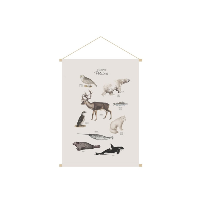 Kakemono enfant tableau en toile suspendue illustration animaux polaires L40 x H60 cm POLAR