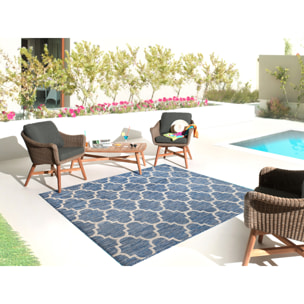 Moa- tapis d'extérieur bleu à motif gris carré