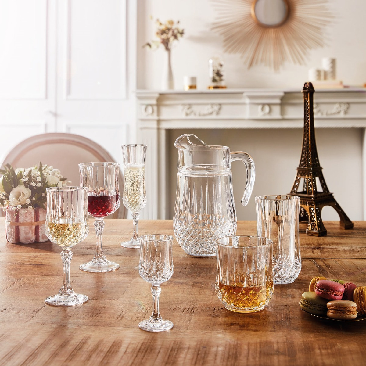 Ensemble 24 pièces, verres à pied et verres à eau Longchamp - Cristal d'Arques