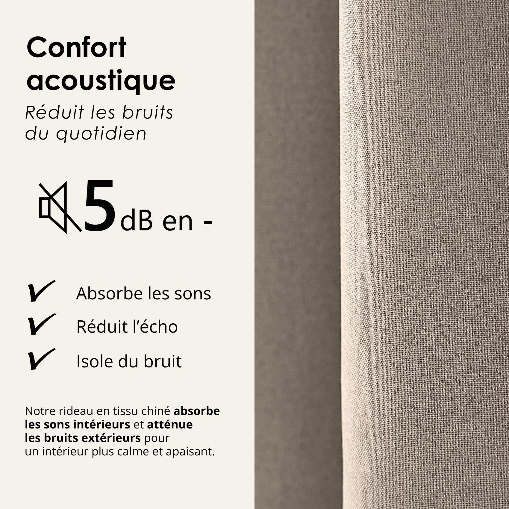 Rideau 100% occultant thermique phonique chiné - Taupe