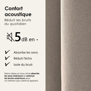 Rideau 100% occultant thermique phonique chiné - Taupe