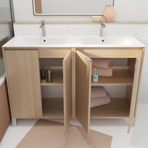 Pack Meuble Salle de Bains 120 cm Chêne Clair, 4 portes avec Vasque Céramique - XENOS