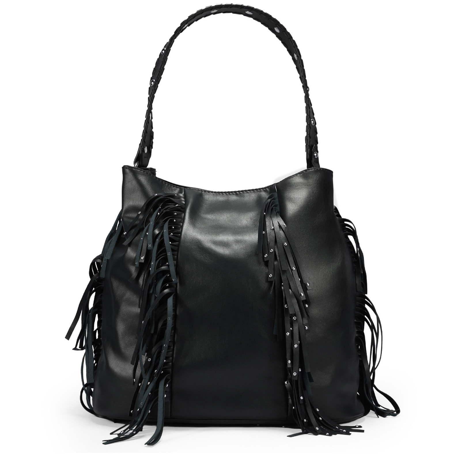 Bolso de hombro negro con flecos