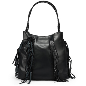 Bolso de hombro negro con flecos