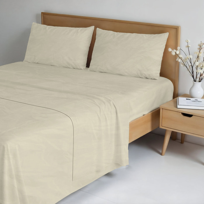 COMPLETO LETTO WATER WASHED, 100% Microfibra, No Stiro - CREMA