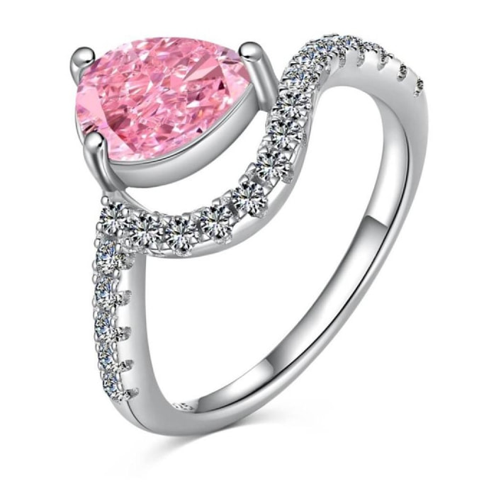 CUCO Anillo de plata con piedra rosa de talla pera - Talla 57