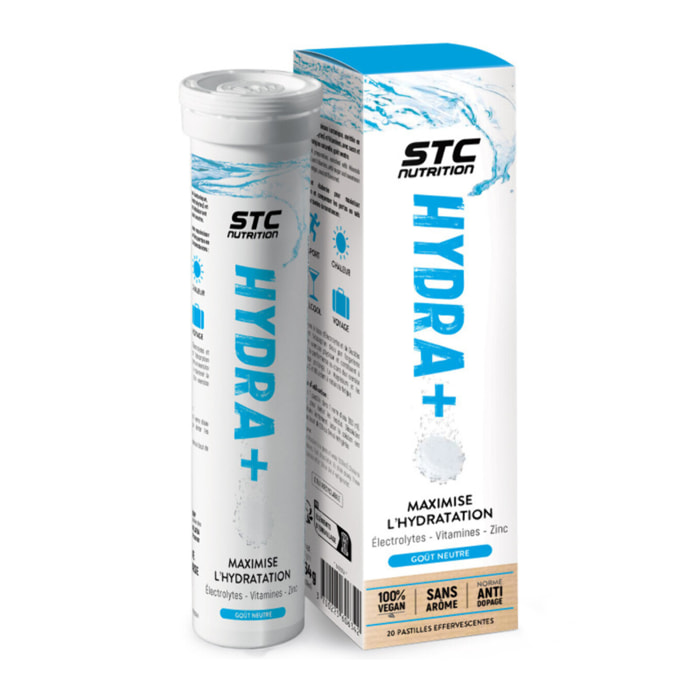 STC NUTRITION - Hydra+ - Préparation pour boisson isotonique à base d'Électrolytes, Vitamines, sucre et édulcorant naturels - Optimise l'hydratation - Neutre - 20 Pastilles