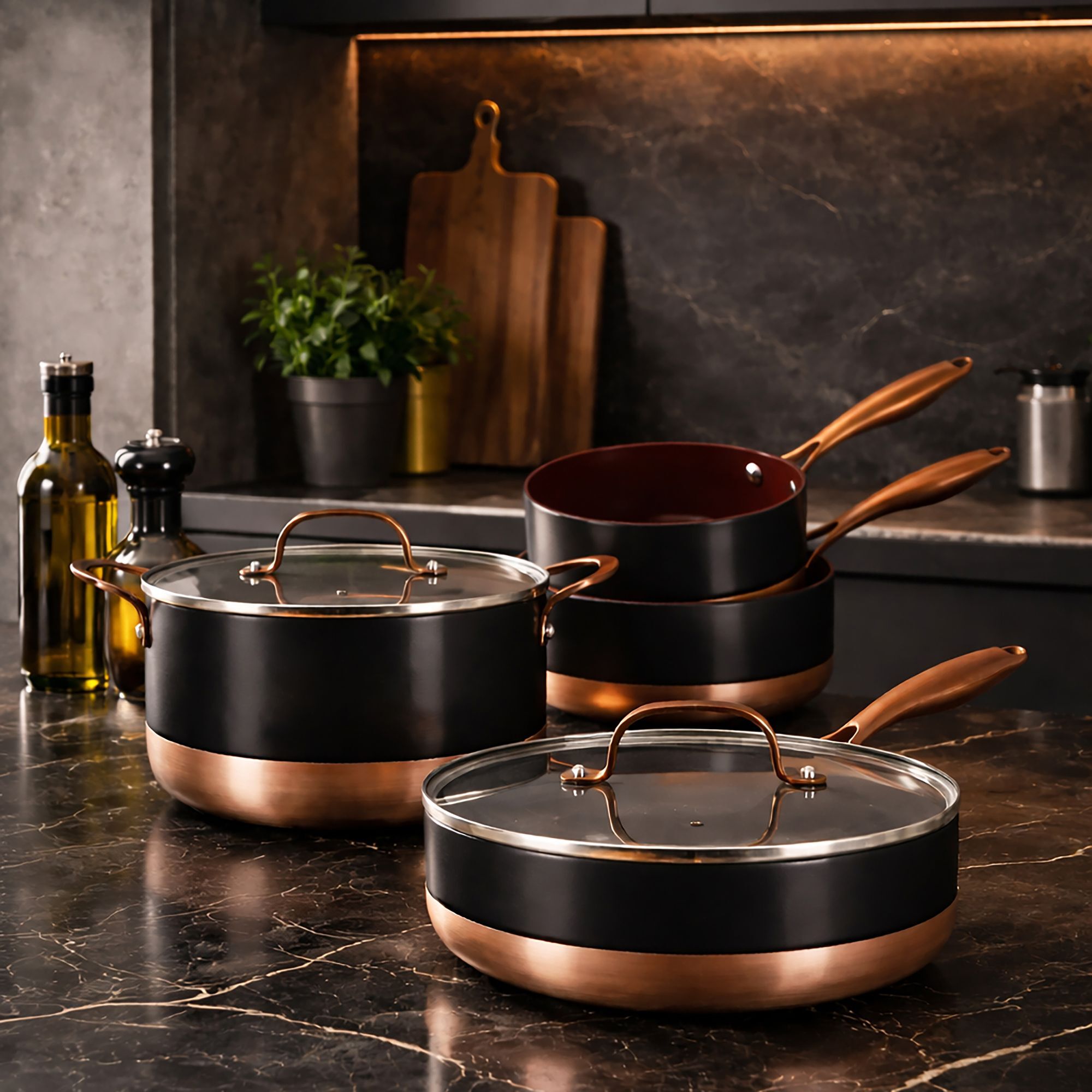 Batterie de cuisine 13 pièce en aluminium recyclé noir et marron BLACK COPPER