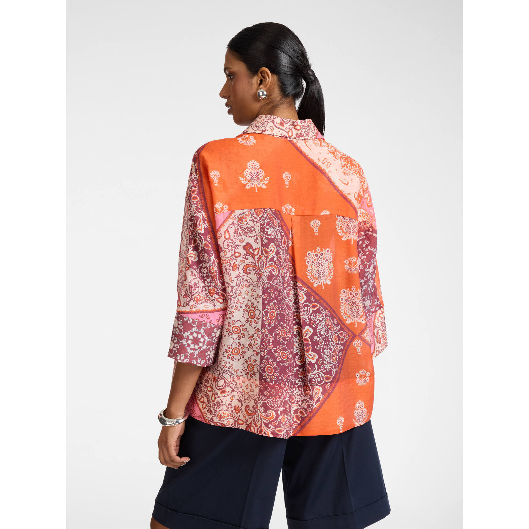Elena Mirò - Camicia organza lyocell stampata - Arancione