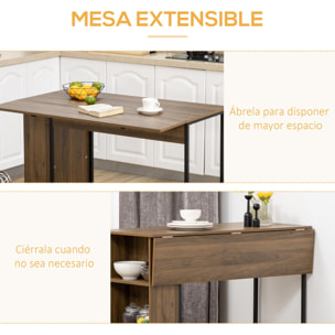 HOMCOM Mesa de Bar Extensible Mesa de Bistró Mesa de Comedor con 3 Estantes de Almacenamiento y Marco de Metal para Cocina Comedor 120x76x91,4 cm Marrón