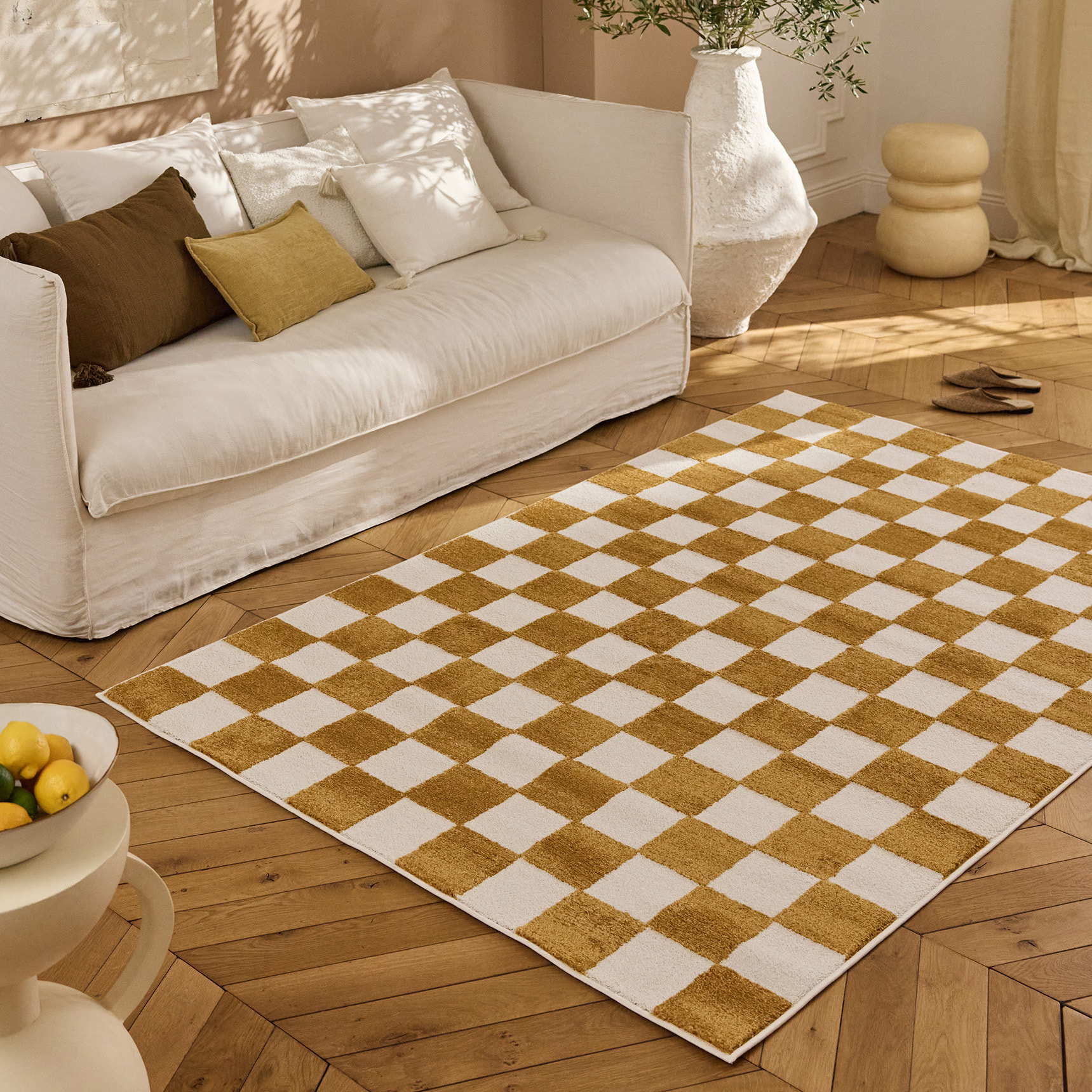 PANTONE - Tapis ocre à motif damier TERRA DEL SOL