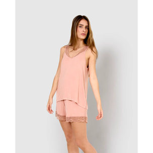 Pigiama in rayon semplice con spalline in pizzo