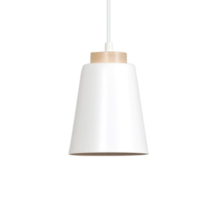 Lampada a sospensione BOLERO in acciaio bianco e legno