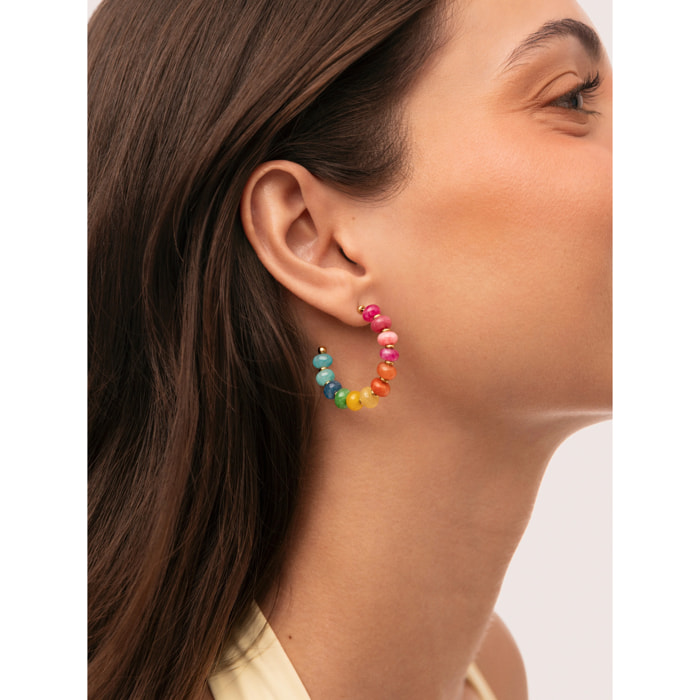 Pendientes Aro Color Stones Acero Baño Oro