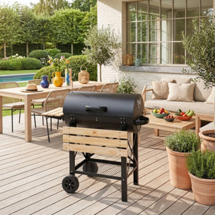 Barbecue charbon de bois, grill et fumoir américain, roues et tablettes rabattables SERGE